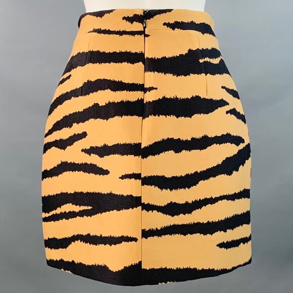 PROENZA SCHOULER Size 8 Tan Black Wool Silk Animal Print Back Zip Mini Skirt - Picture 2 of 5